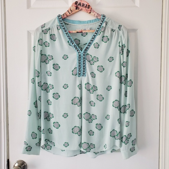 Boden Tops - Boden Aquamarine Floral Embellished Blouse